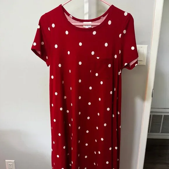 Red Polka Dot Lularoe Carly Dress - Picture 1 of 3